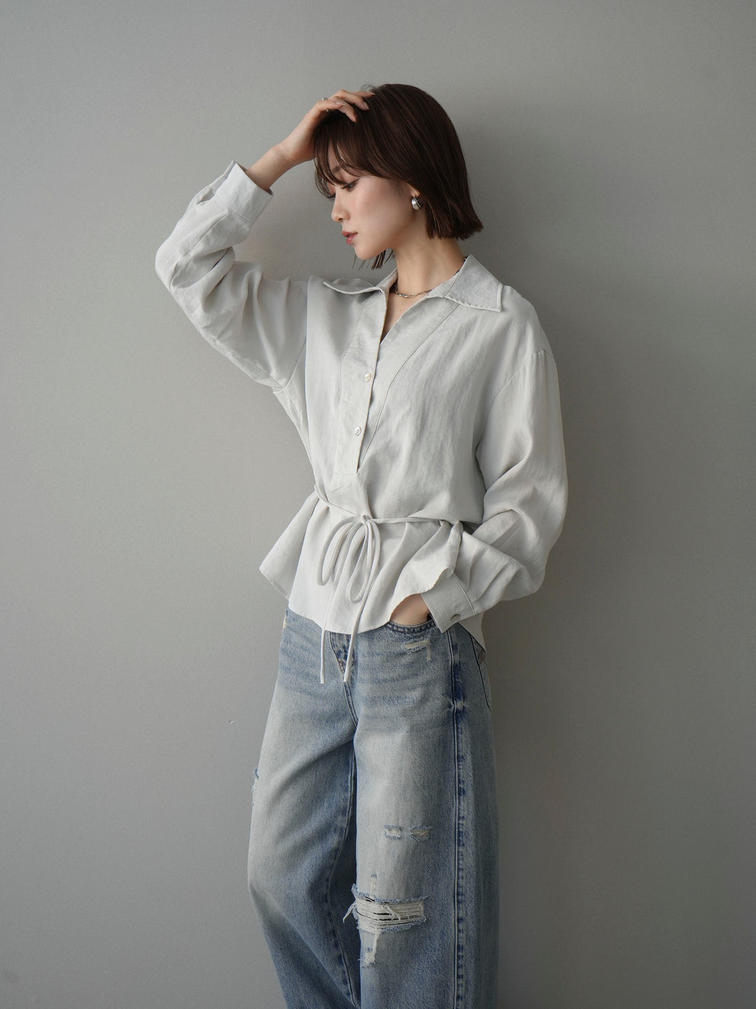 [SET]Vネック変形ラインシャツ+Vネック変形ラインシャツ(2set)