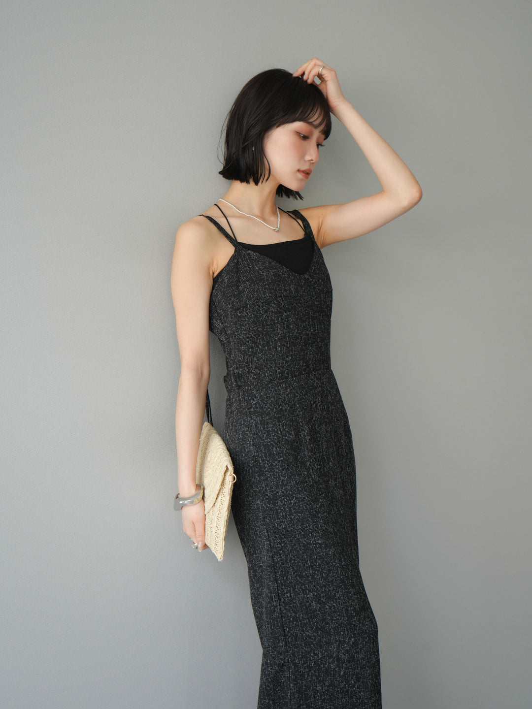 [預購] 夏季粗花呢露背吊帶洋裝/黑色
