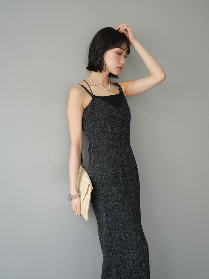 [預購] 夏季粗花呢露背吊帶洋裝/黑色