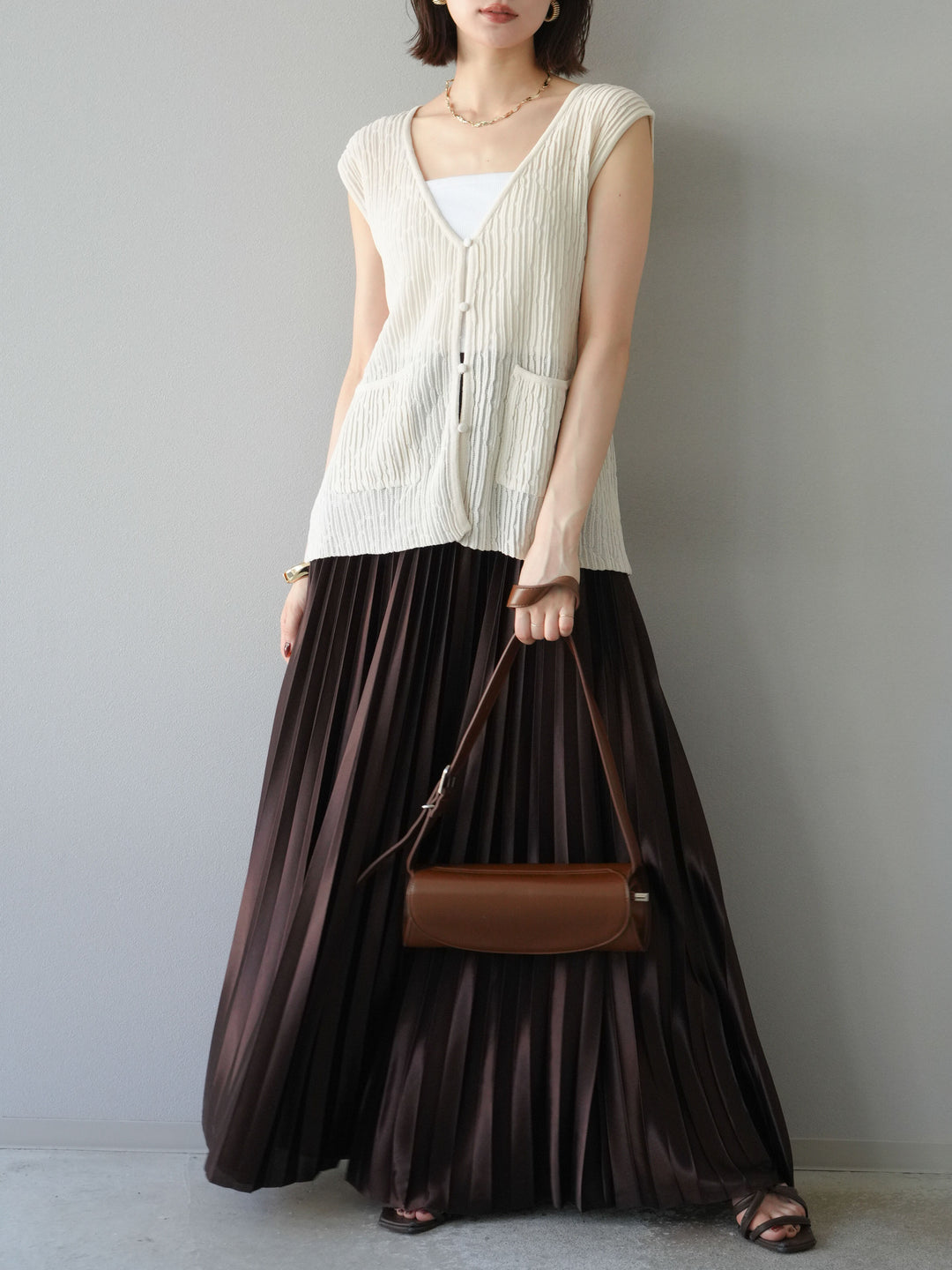 【預購】波浪夏季針織背心/米白色