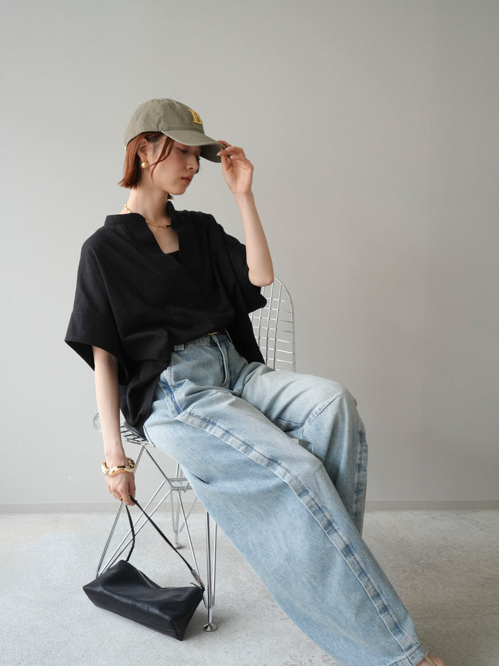 【預購】Skipper 寬袖短袖上衣 / 黑色