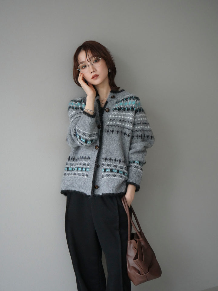 [SET]求心柄ウッドボタンニットカーディガン+選べるアクセセット(2set)