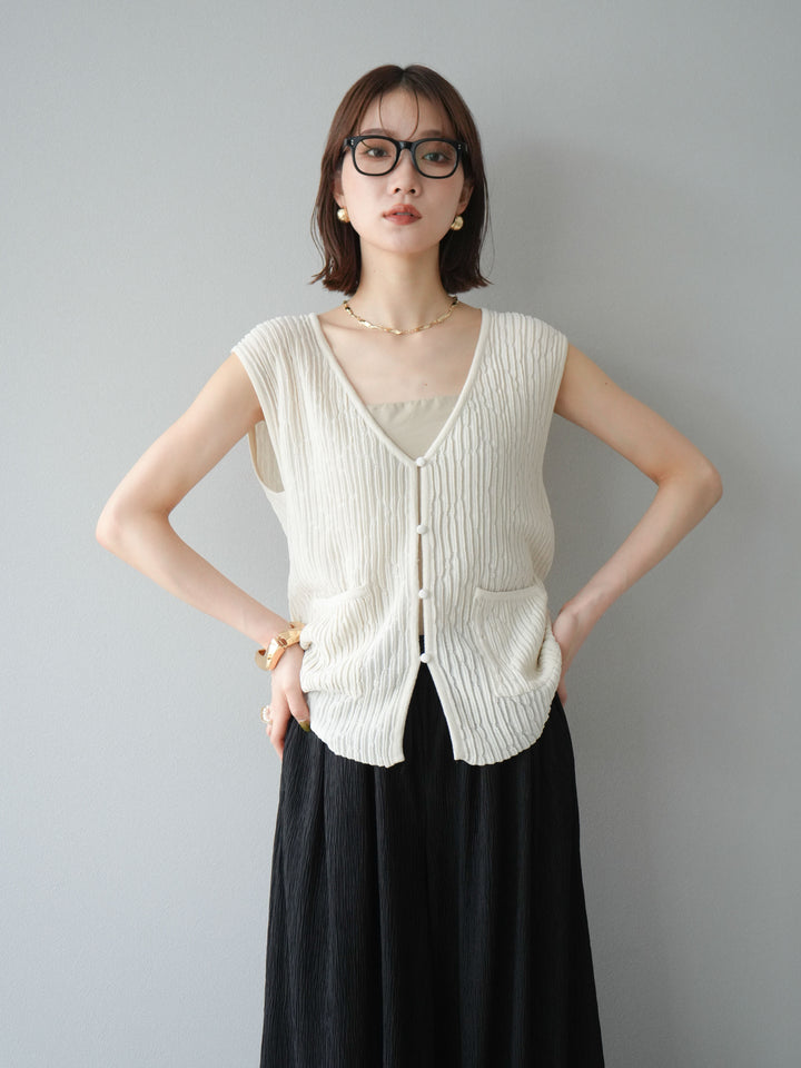 [SET] 波浪夏季針織背心+柳葉寬腿褲（2件套）