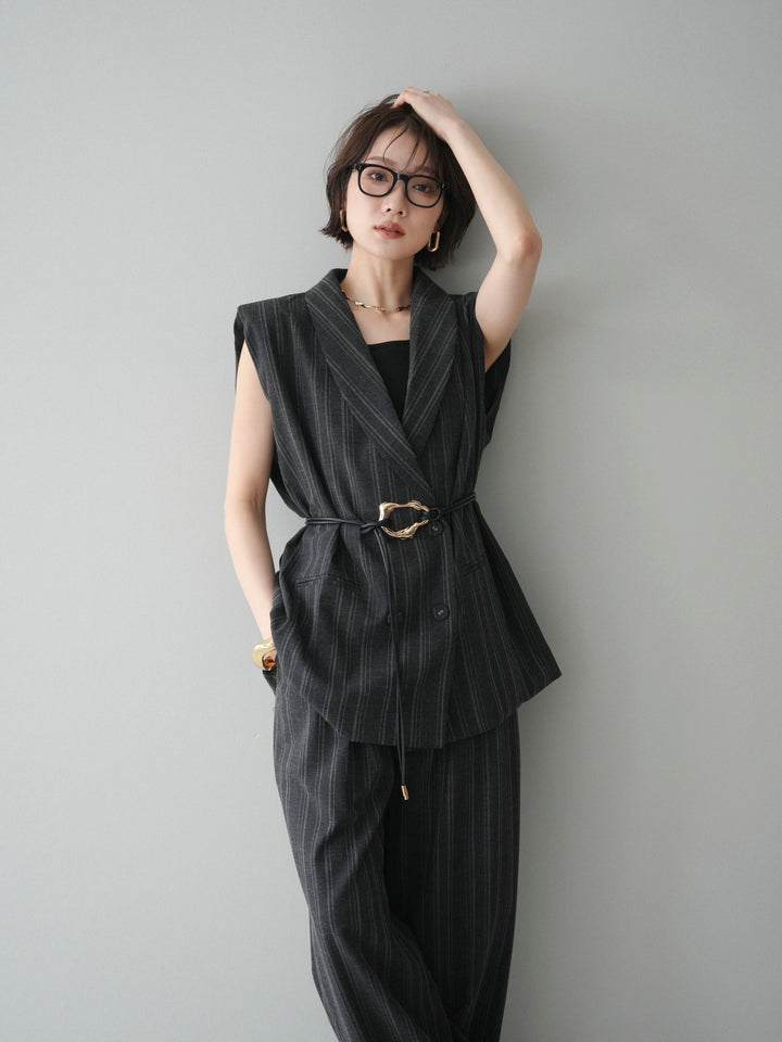 [SET]モチーフベルト付ストライプジレ＆パンツSETUP+選べるアクセセット(2set)