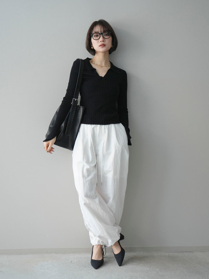 [予約]シアーリブスキッパーニットトップス/black