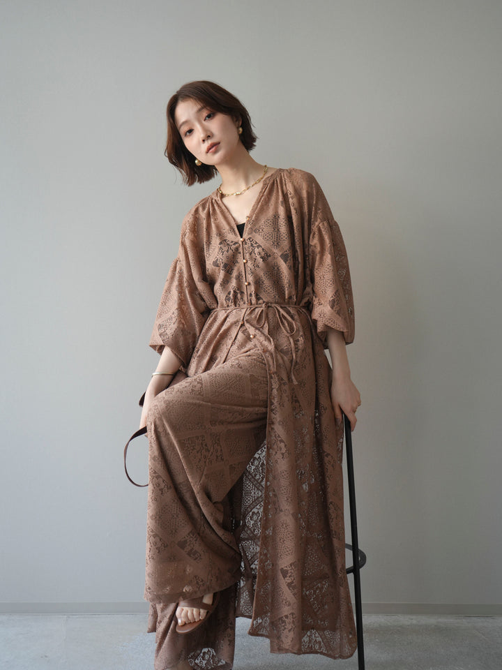 [SET]シアーレースロングガウン+シアーレースイージーパンツ(2set)