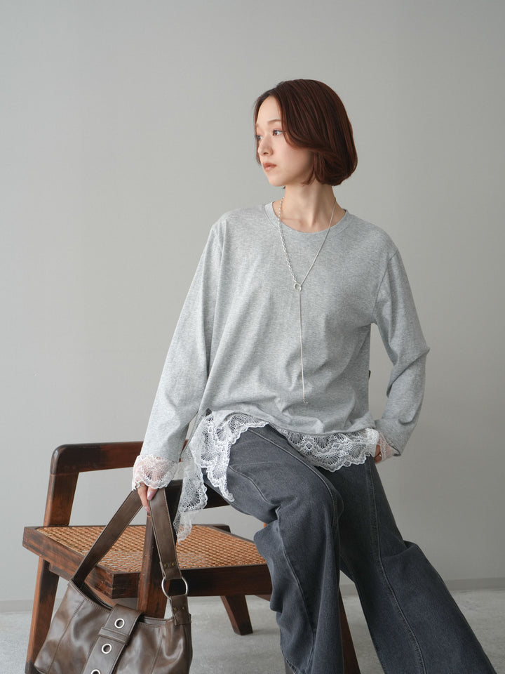 [予約]裾レースコンビカットソー/gray