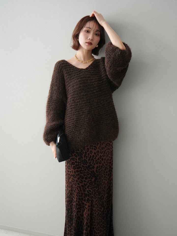 [予約]ワッフル編みシャギーニットプルオーバー/brown