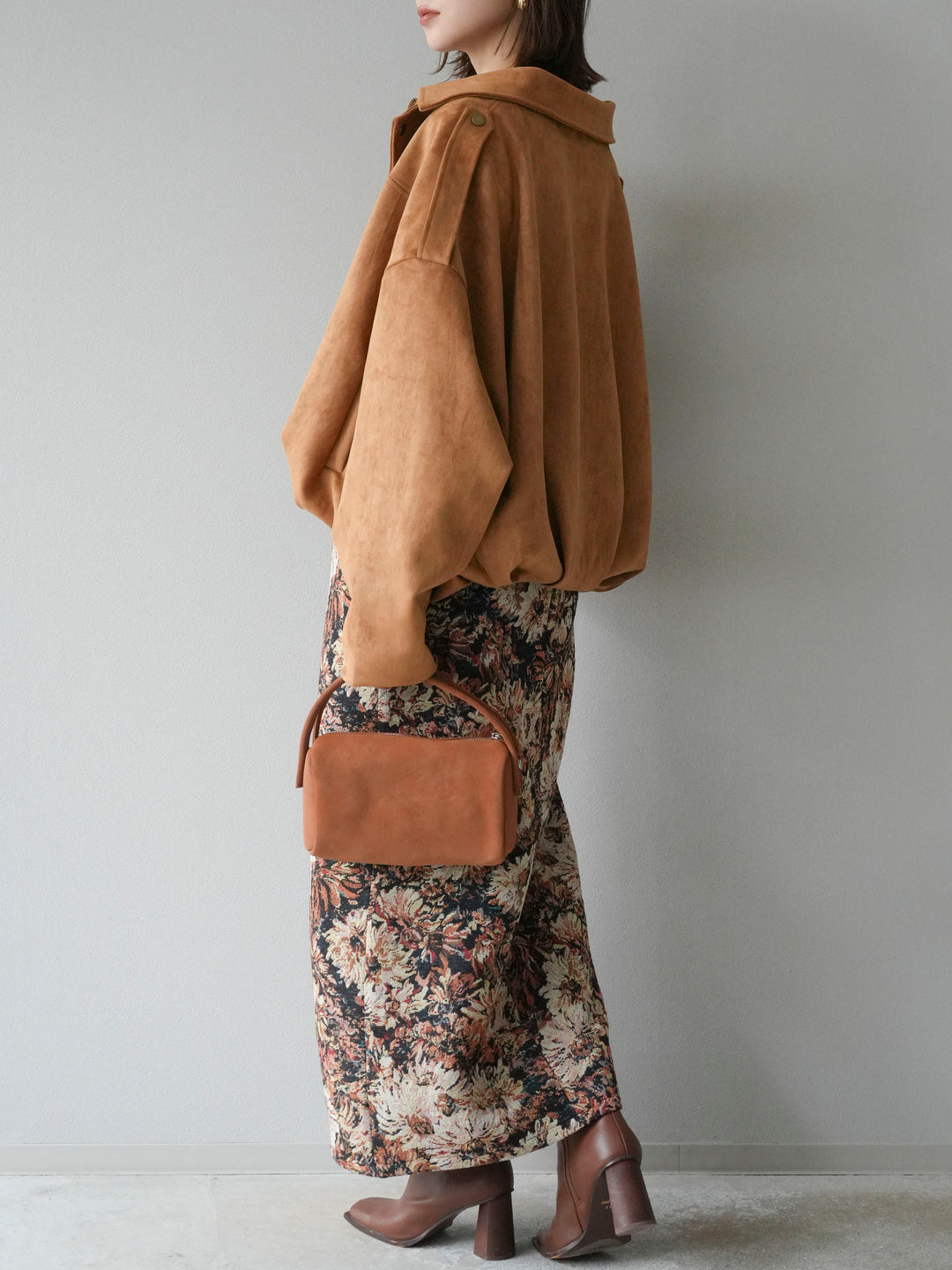 [SET]スウェードオーバーブルゾン+ゴブランフロントジップタイトスカート(2set)