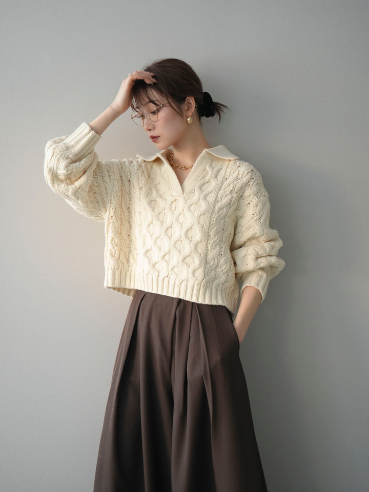 [予約]バルキーケーブルクロップド開襟プルオーバー/ivory