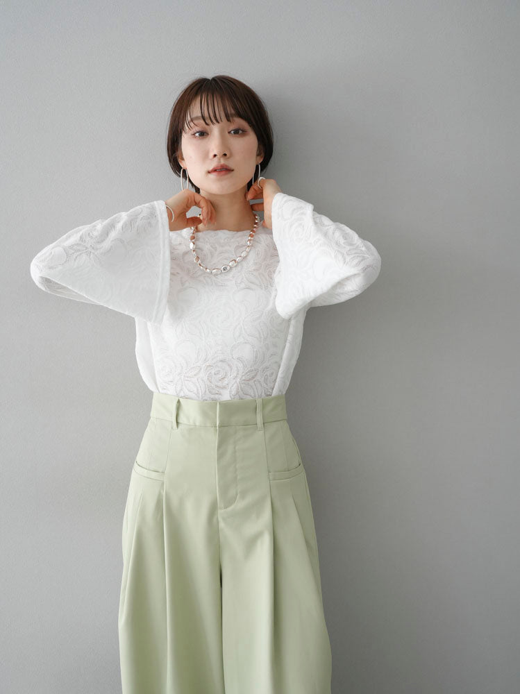 [Pre-order] Jacquard Flare Sleeve Cut and Sew/White