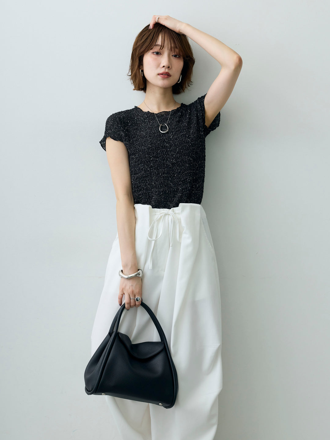 [予約]テクスチャープリントワッシャーフレンチトップス/black