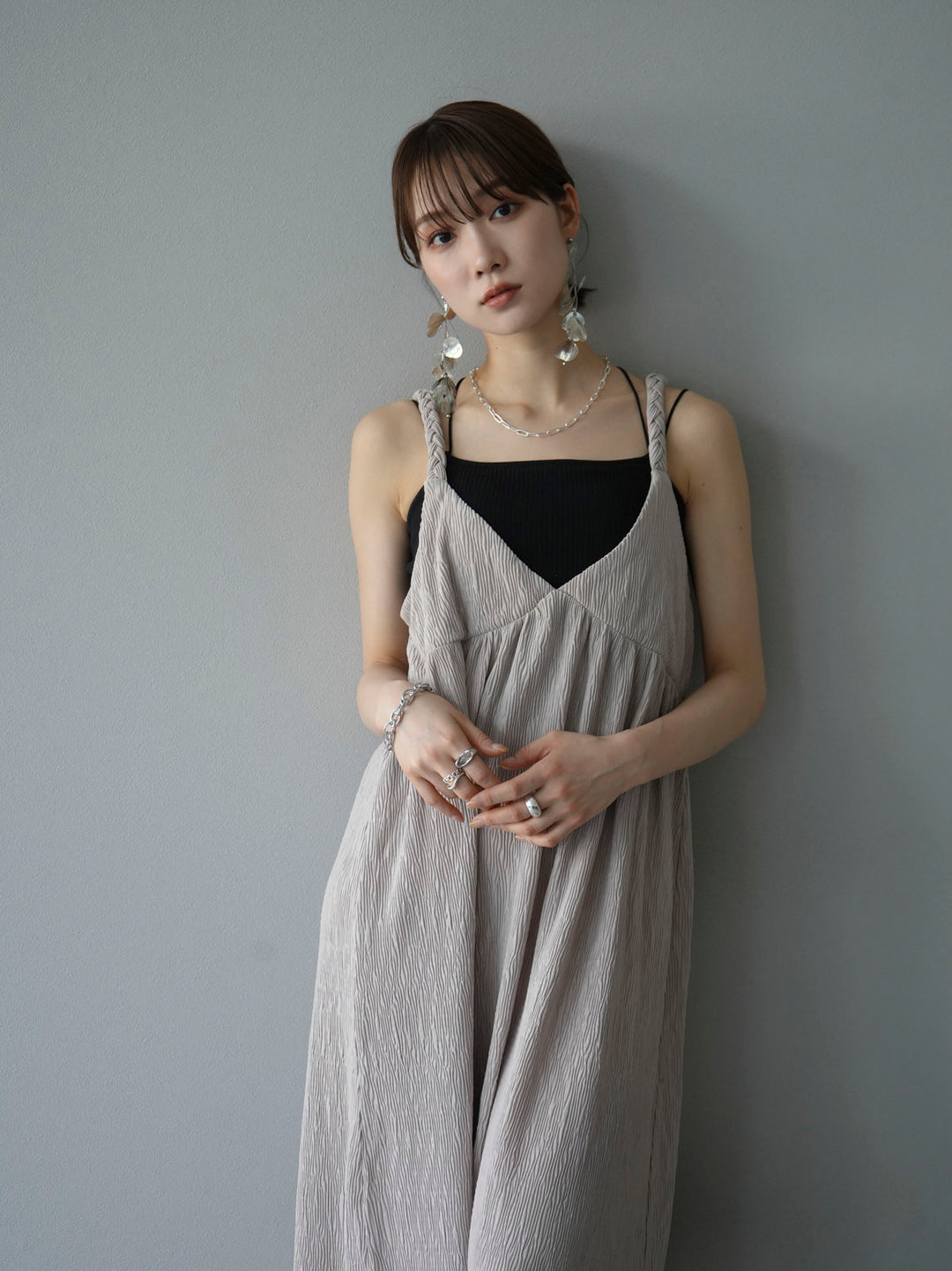 Willow braided string camisole dress/greige