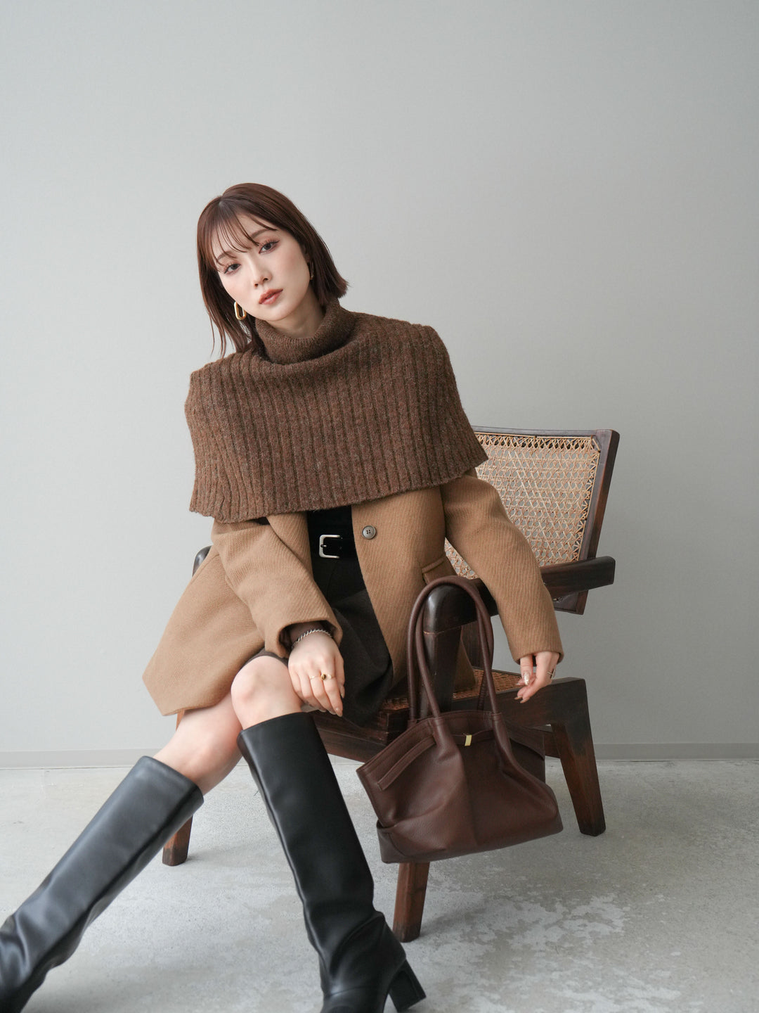 [20%オフ]ケープ付ノーカラージャケット/brown