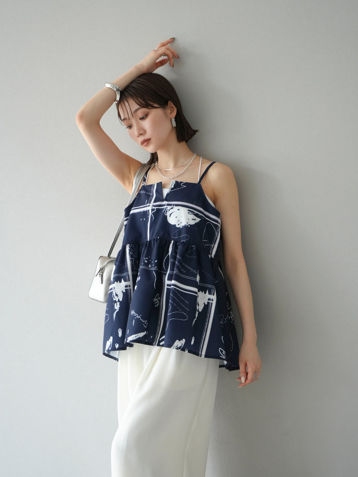 [予約]ペイント柄キャミソール/ネイビー