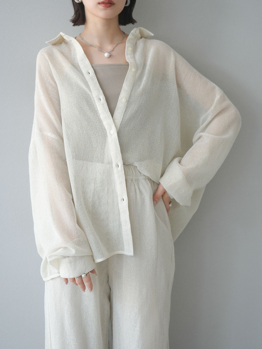 [予約]コットンラメメッシュオーバーシャツ/アイボリー