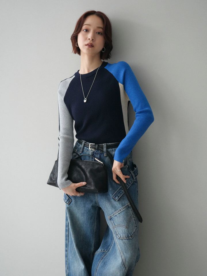 [SET]バイカラーラグランニットトップス+選べるアクセセット(2set)