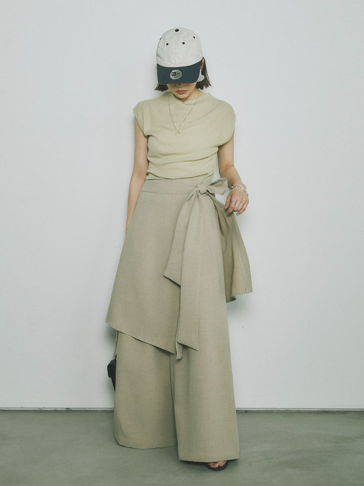 [予約]プチネックノースリーブリブニットトップス/ピスタチオ