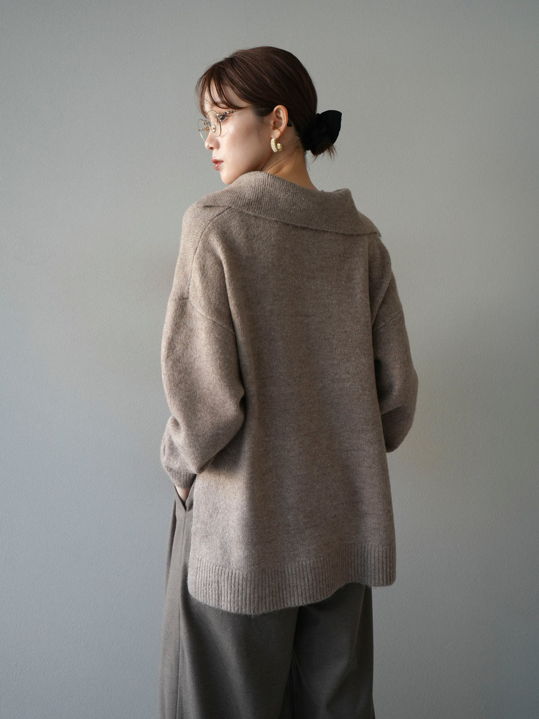 [予約]スキッパーオーバーニットプルオーバー/greige