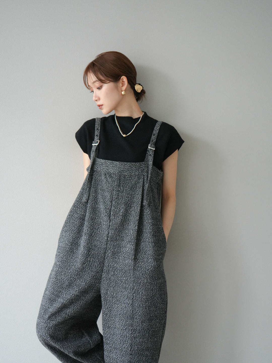 [予約]プチネックフレンチニットトップス/ブラック