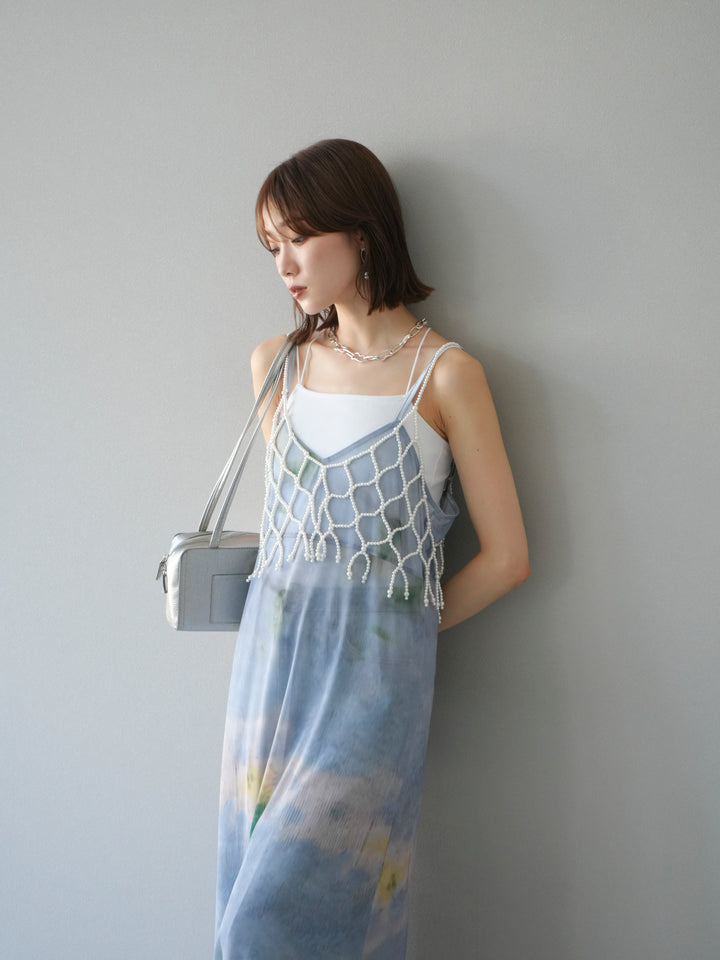 [予約タイダイ柄シアーキャミワンピース/サックス