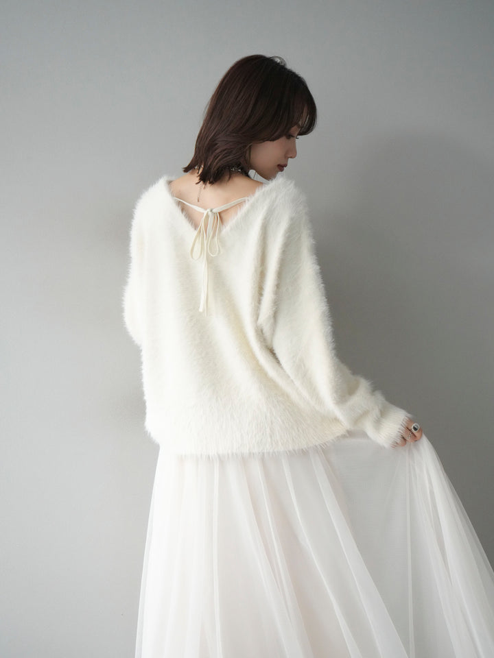 [予約]バックリボンVネックシャギーニットプルオーバー/ivory