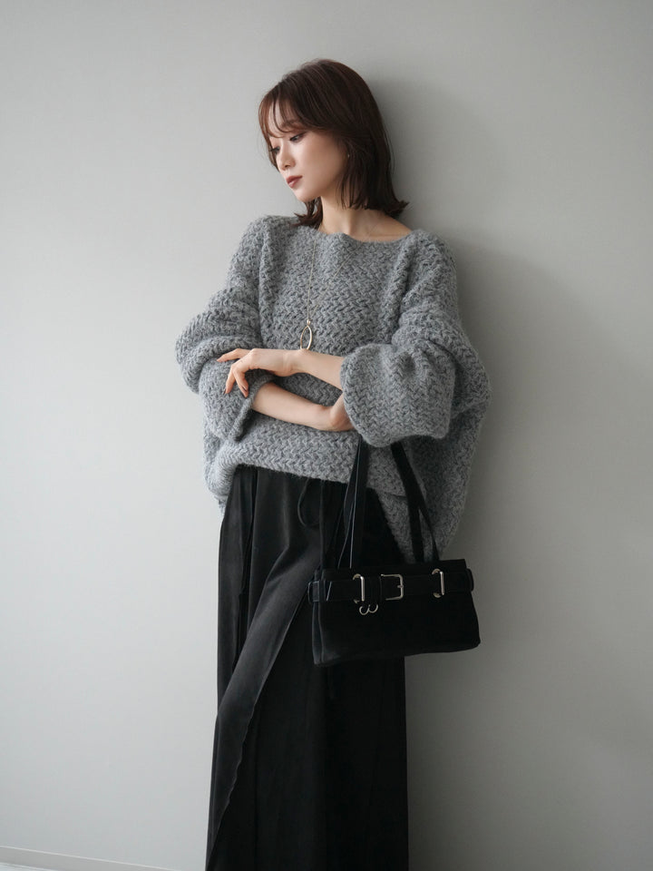 [予約]ワッフル編みオーバーニットプルオーバー/gray