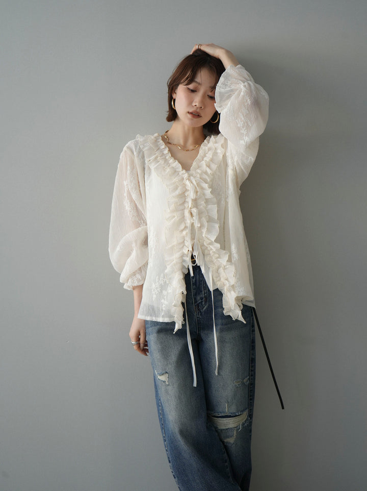 [予約]楊柳ラッフルフリルカーディガン/ivory