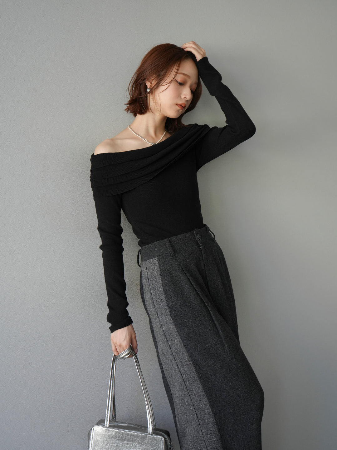 [予約]オフショルニットプルオーバー/ブラック