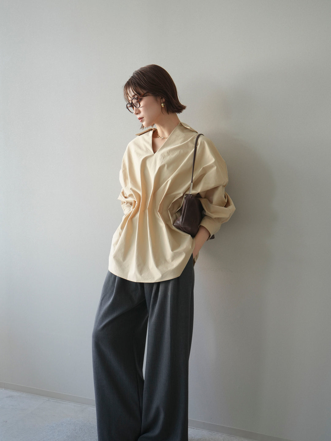 [予約]ウエストギャザースキッパーシャツ/beige