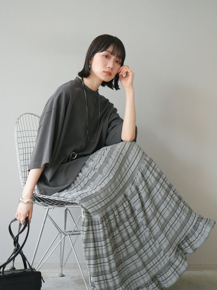 [予約]モックネックコットンルーズTシャツ/チャコール