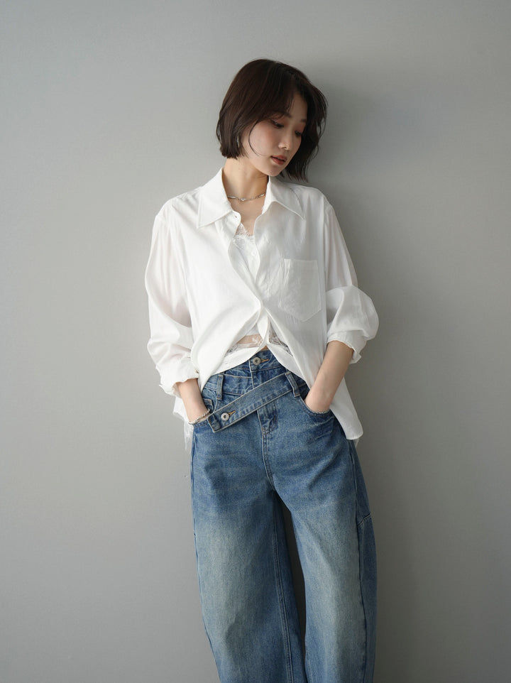 [予約]レイヤードデザイン裾レースブラウス/white