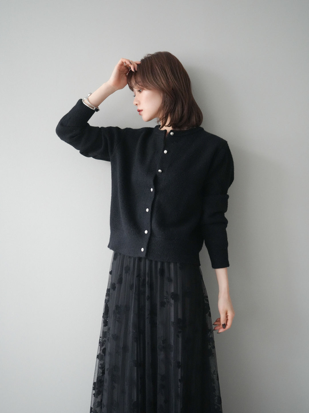 [予約]アンティークボタンニットカーディガン/black