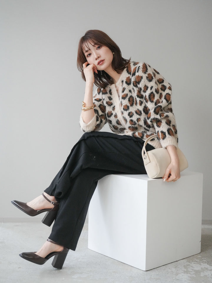 [SET]モヘアタッチレオパード柄ニットカーディガン+モヘアタッチレオパード柄ニットカーディガン(2set)