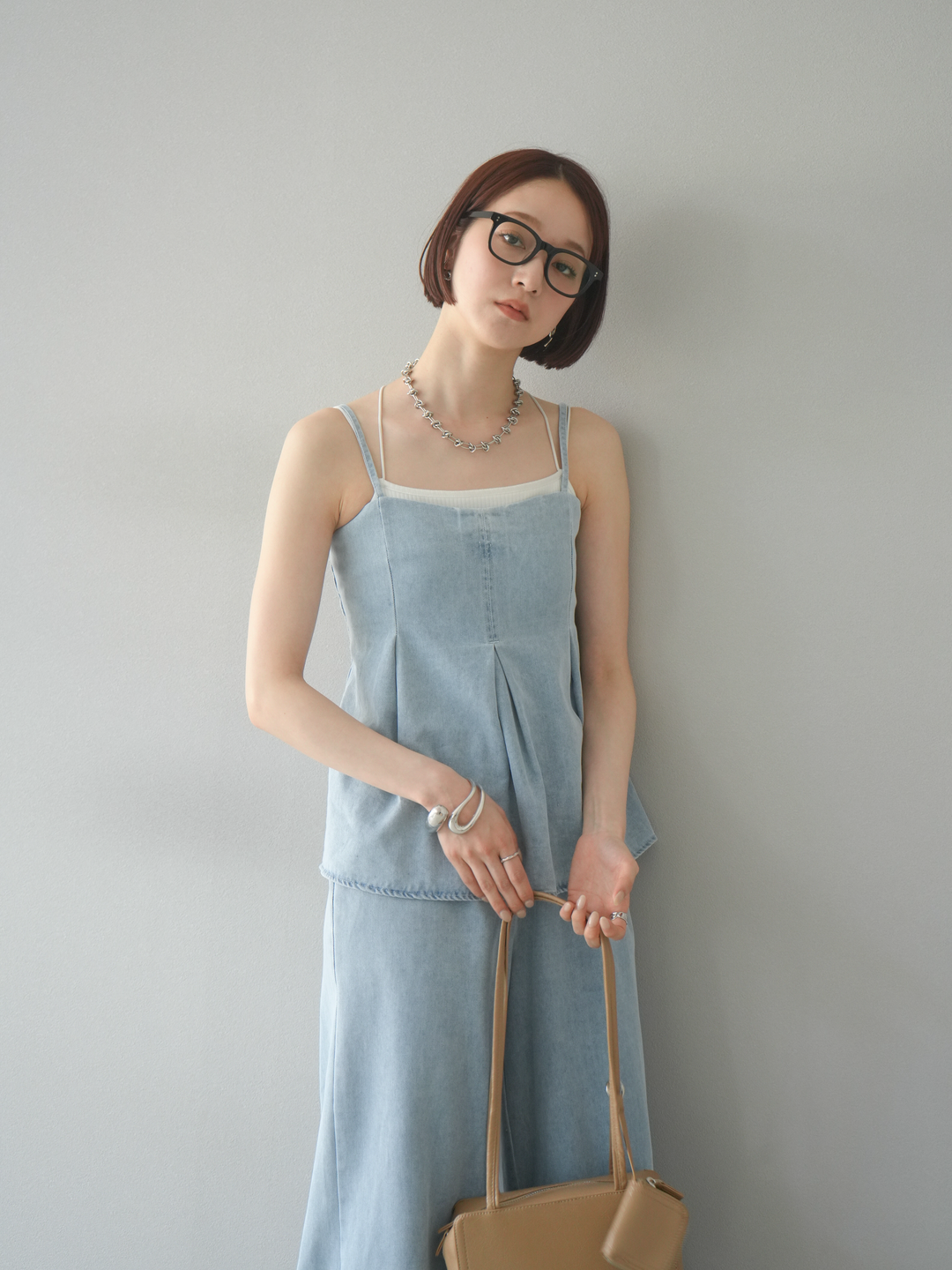 [SET]デニムタックフレアキャミソール＆イージーワイドパンツSET UP(2set)