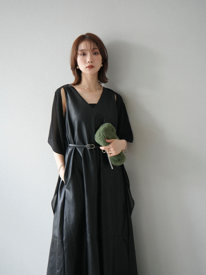 [予約]レザーAラインワンピース/ブラック