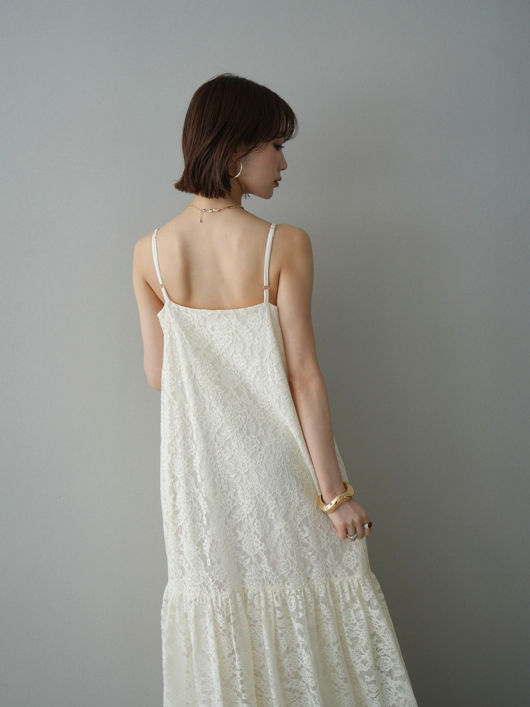 [予約]ギャザー切替レースキャミワンピース/ivory