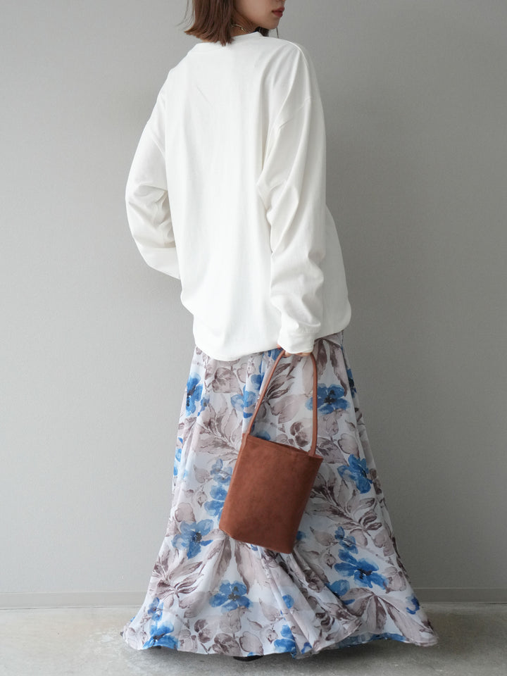 [予約]フラワープリントボリュームフレアスカート/ブルー