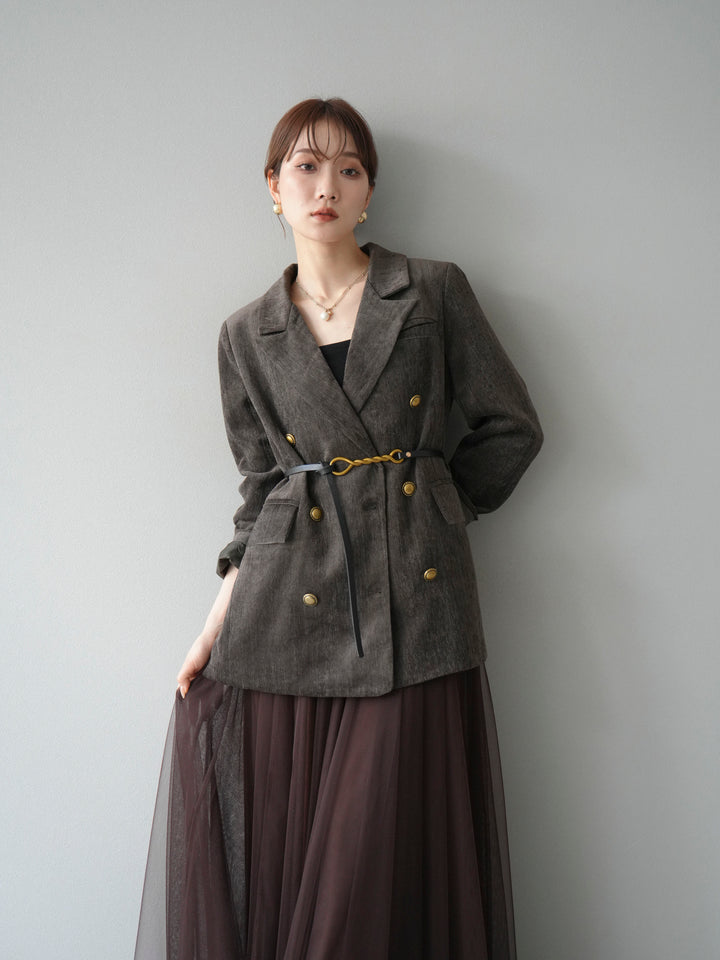 [SET]ベロアダブルジャケット+チュールボリュームスカート(2set)