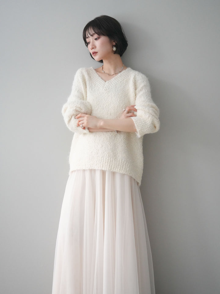 [SET]Vネックスラブニットプルオーバー+選べるアクセセット(2set)