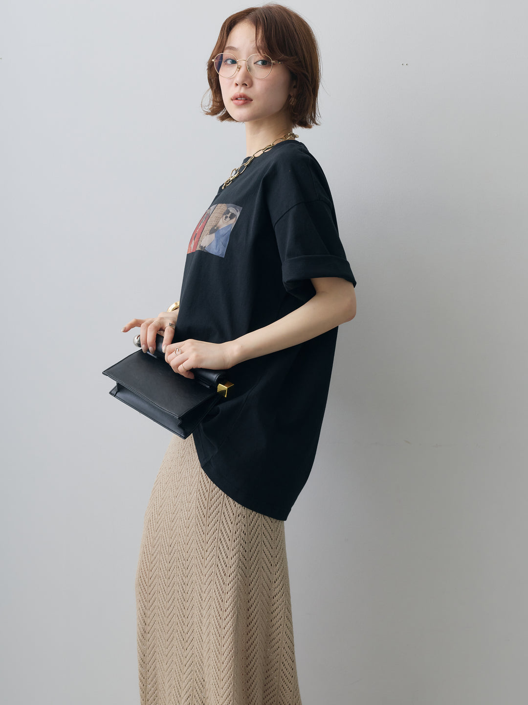 [SET]スリードッグフォトボックスTEE+クロシェシアーセミフレアスカート(2set)