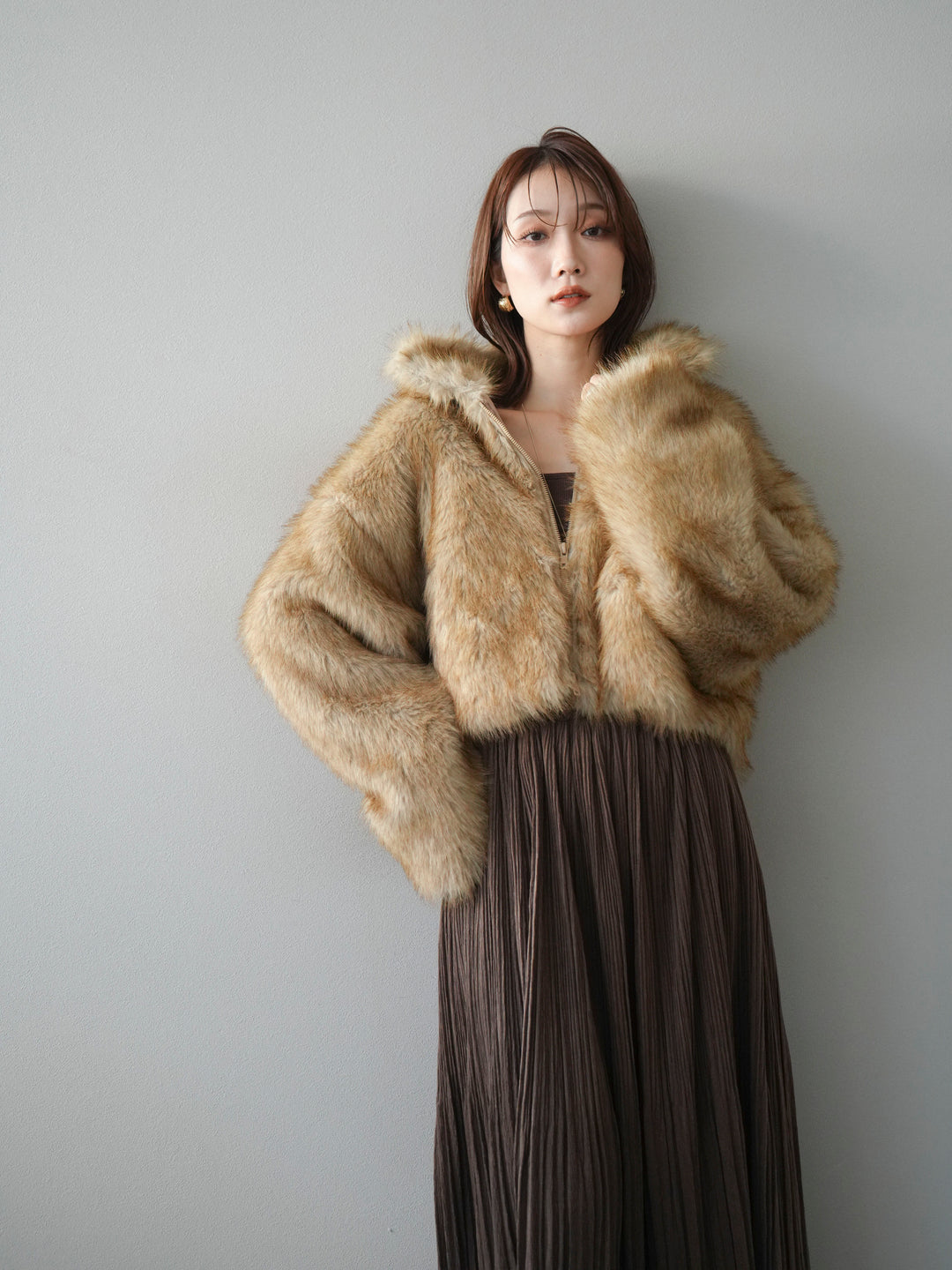 [予約]フェイクファーショートZIPジャケット/mix