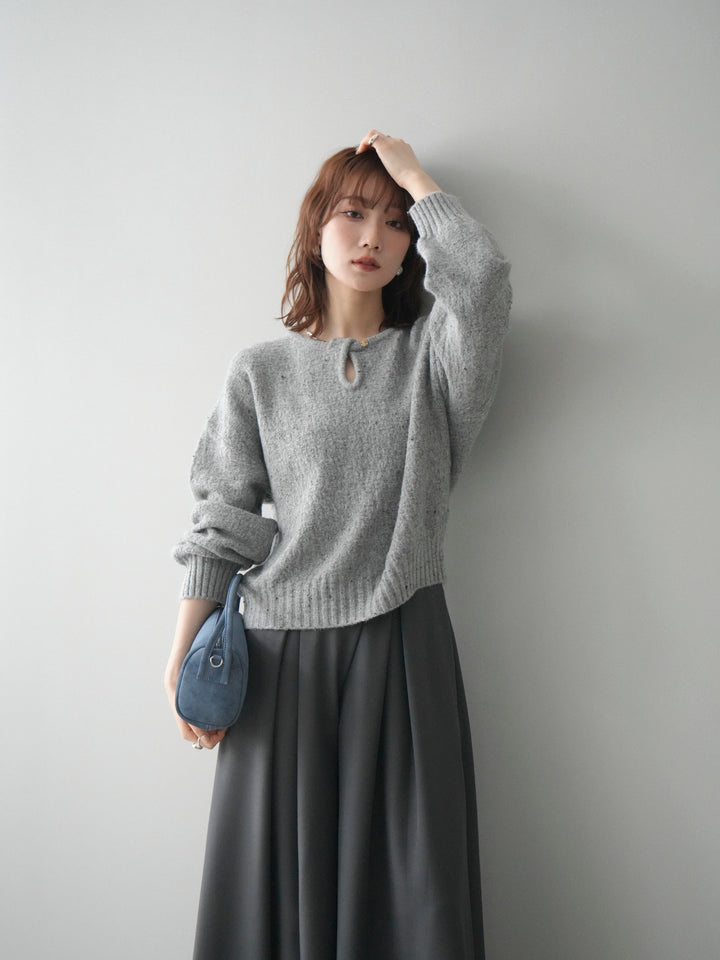 [予約]ツイストネックラメネップヤーンニットプルオーバー/gray