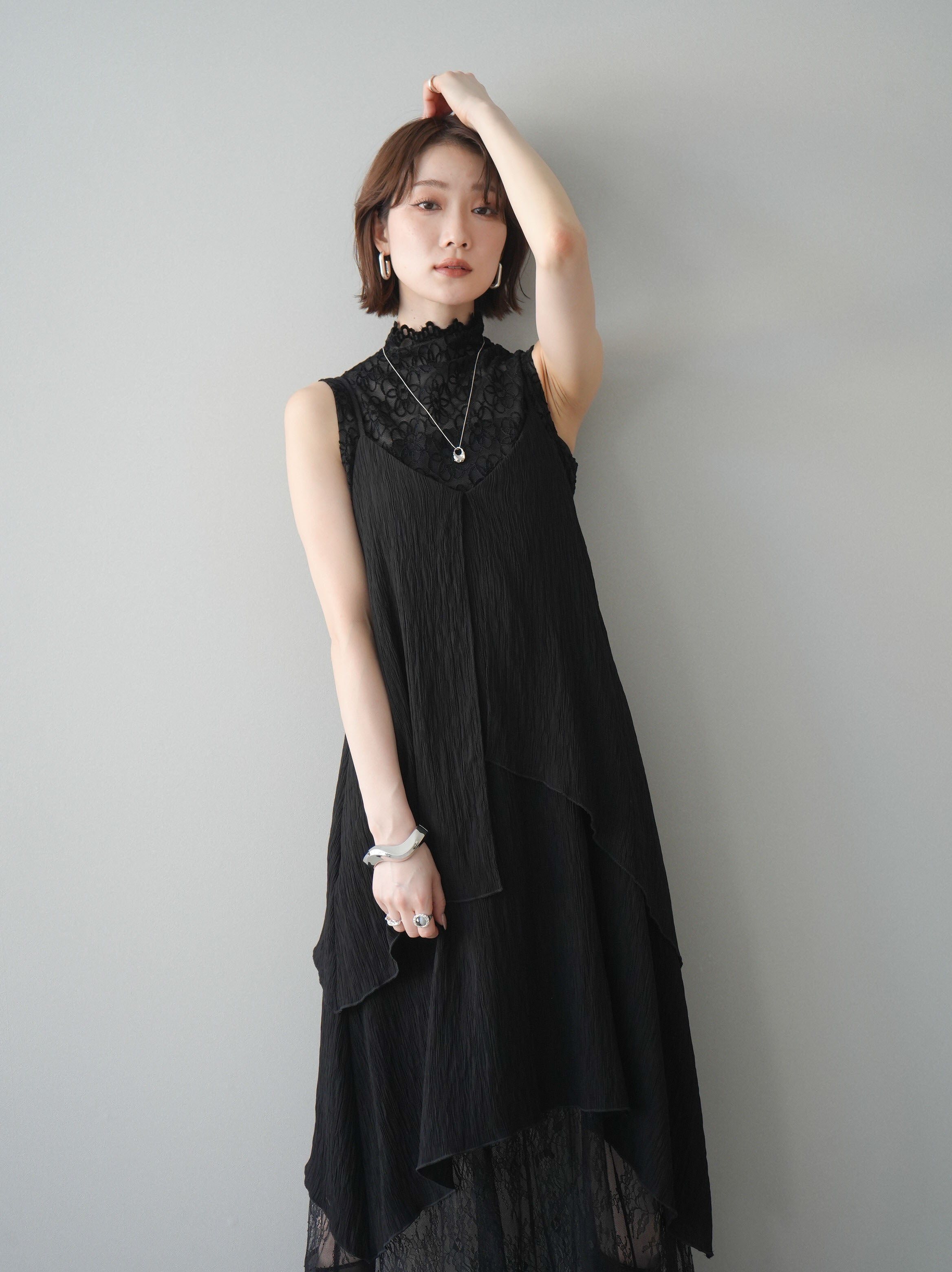 SET]レース切替アシンメトリーワンピース+選べるアクセセット(2set