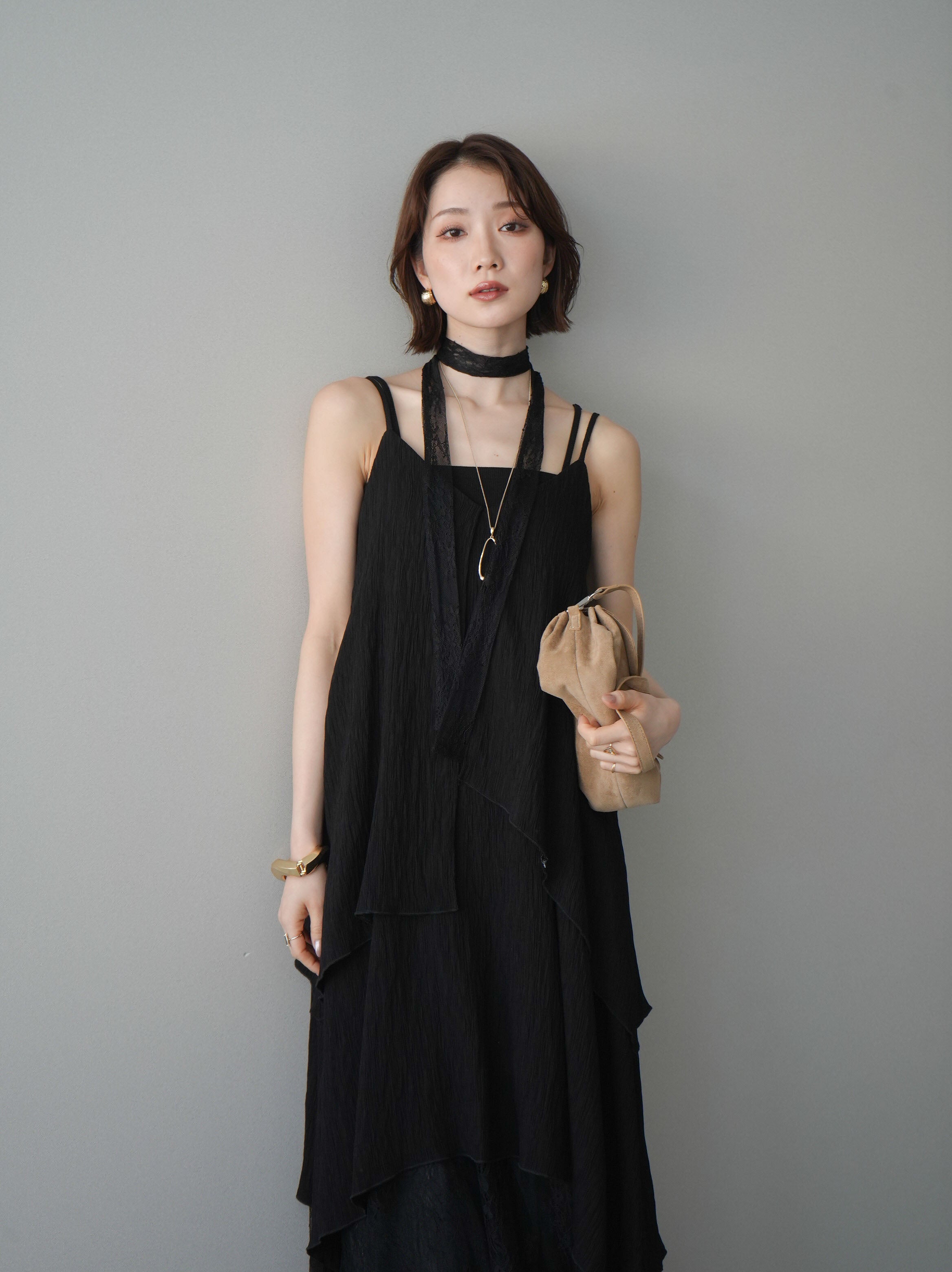 予約]レース切替アシンメトリーワンピース/black – Lumier