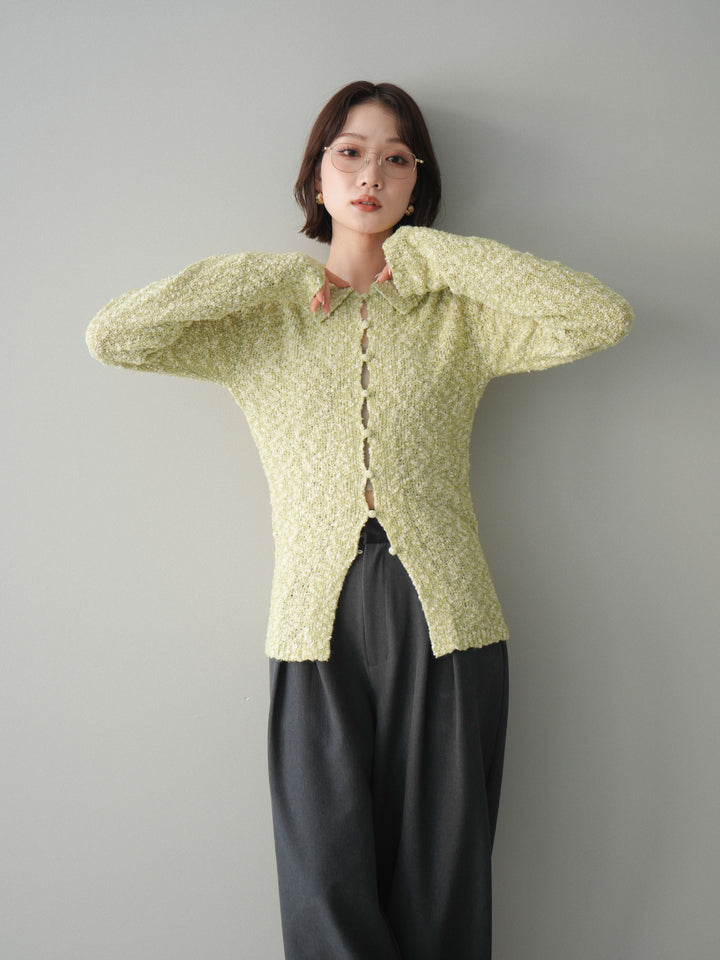 [SET]透かし編みブークレポロニットトップス+透かし編みブークレポロニットトップス(2set)