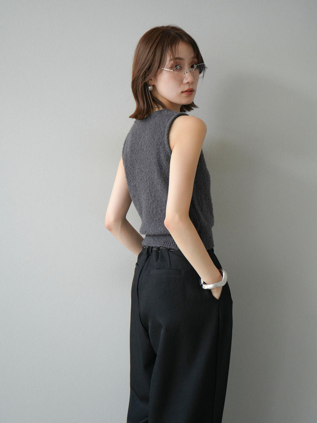 [予約]ブークレニットタンクトップ/チャコール