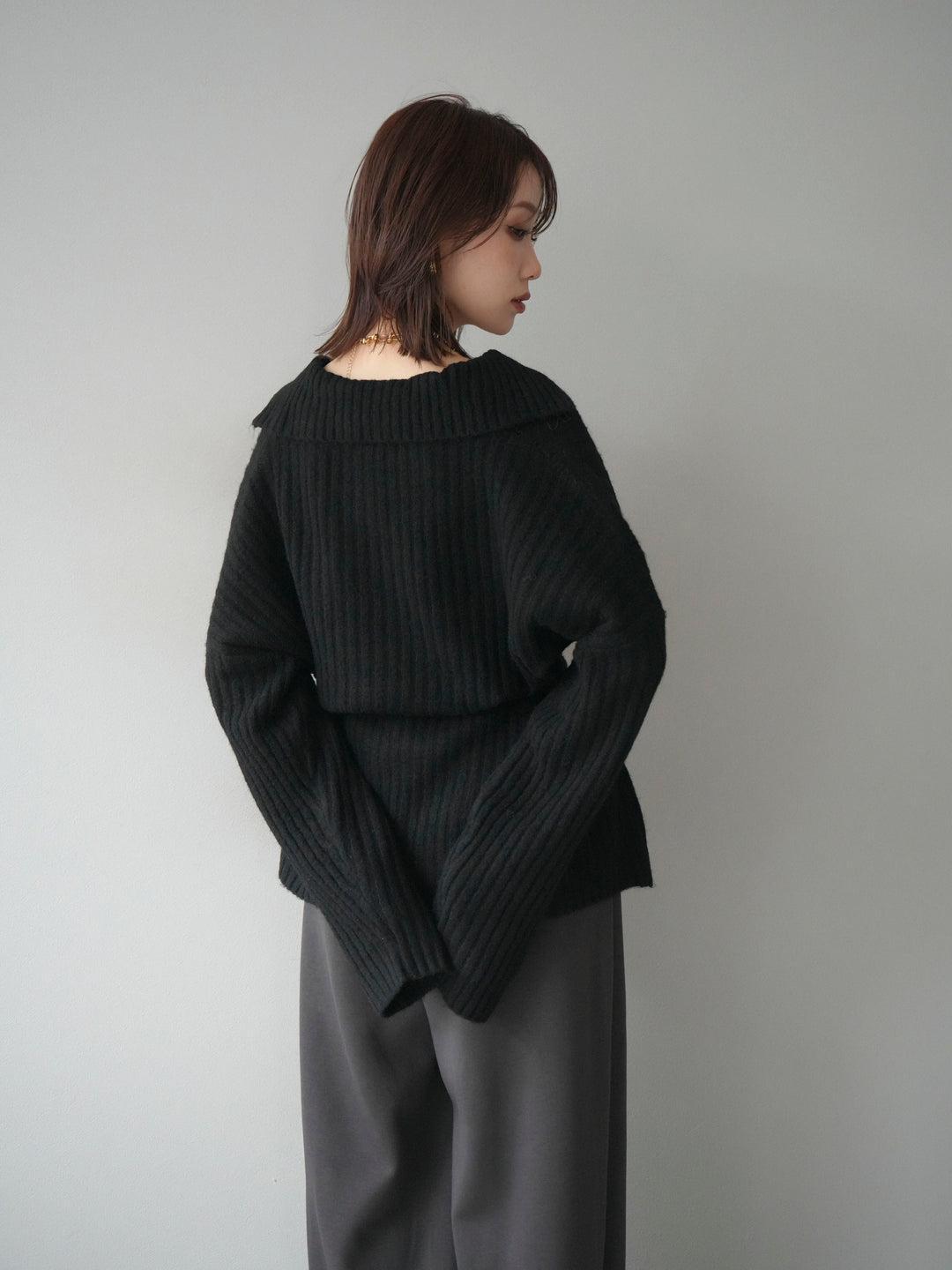 [予約]ワイドリブポロニットプルオーバー/black