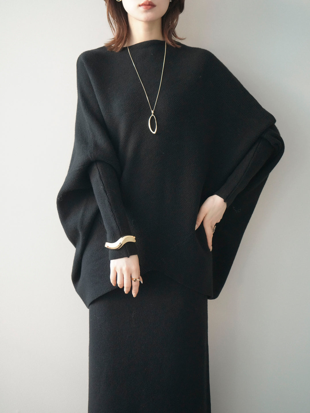 [SET]ウール混ドルマンニット&スカートSET UP+選べるアクセセット(2set)