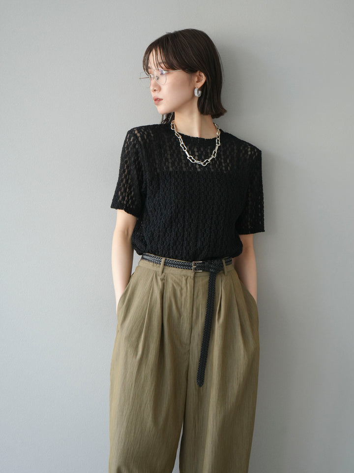 【預購】剪裁蕾絲T卹/黑色